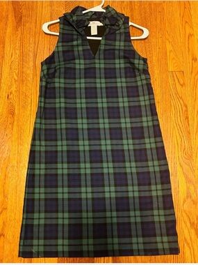 Vineyard Vines Green and Navy Plaid Sleeveless Shift Dress